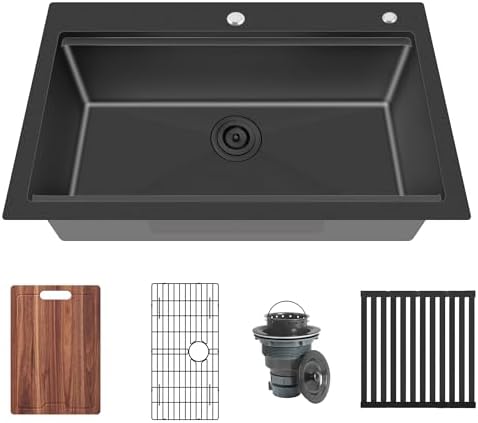 33 Inch Black Drop In Single Bowl Workstation Handmade Kitchen Sink - Image 2