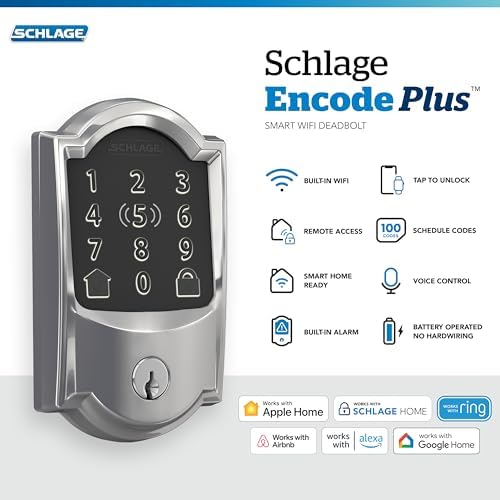 Schlage Encode Plus Smart WiFi Deadbolt Lock, Tap to Unlock, Bright Chrome - Image 2