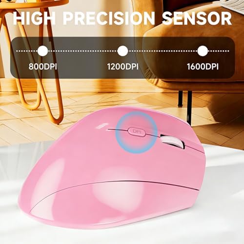 memzuoix Ergonomic Wireless Mouse, 2.4G Optical Cordless, 800/1200/1600 DPI, Vertical Computer Mouse for Laptop, Mac, PC, Desktop (Right Hand, Large) - Pink - Image 5