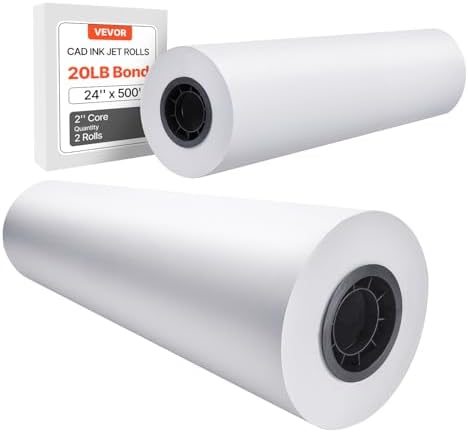 VEVOR Wide Format Paper, 24 in x 500 ft Plotter Paper, 2 Rolls CAD Bond Rolls with 3 in Core, 20 LB Bond Paper Rolls, Idea for CAD Drawings, Engineering Plans, GIS Maps & Architectural Designs by VEVOR