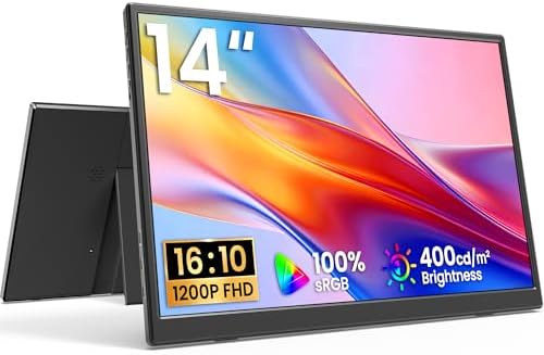 Yxk Portable Monitor 14 Inch 1200P 60Hz IPS HDR Ultra-Slim Travel Monitor with Dual Speakers USB-C HDMI Second Screen for Laptop PC Mac Phone Xbox PS4/5 Switch, VESA Kickstand, Zero Frame Gaming by Yxk