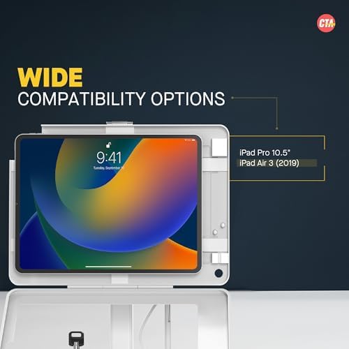 Dual Locking Stand – CTA Security Kiosk with Locking Case, Cable, Stylus, Tether, and 360-Degree Rotating Base for iPad Pro 10.5”, iPad Air 3, and Headphone Jack. (PAD-ASKTW) - White - Image 5