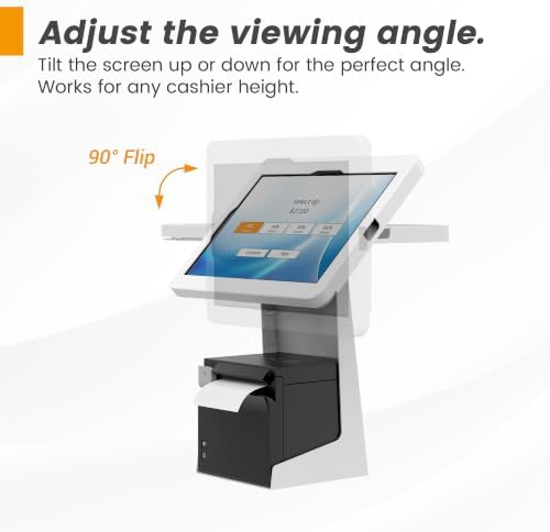 All-in-One Tablet POS Stand with Printer Compartment, All Metal Desktop Kiosk with Key Lock, 90° Flip Enclosure Compatible with iPad 10.9/11” - BSP101WA - Image 7