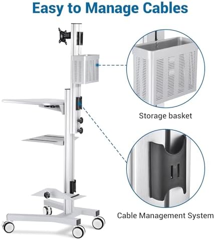 Yescom NexusX Core Mobile Computer Cart Rolling PC Stand Desk Workstation - Image 6