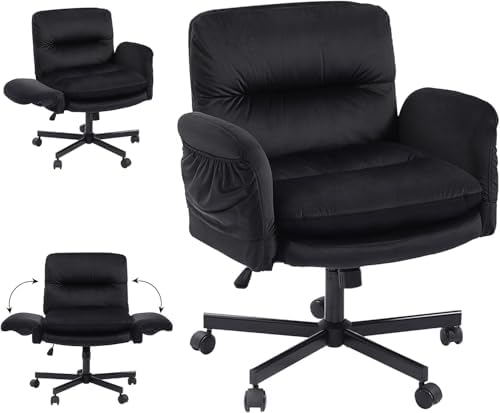 Bestier Criss Cross Chair with Flip-Up Arms, Black Velvet Office Chair by Bestier