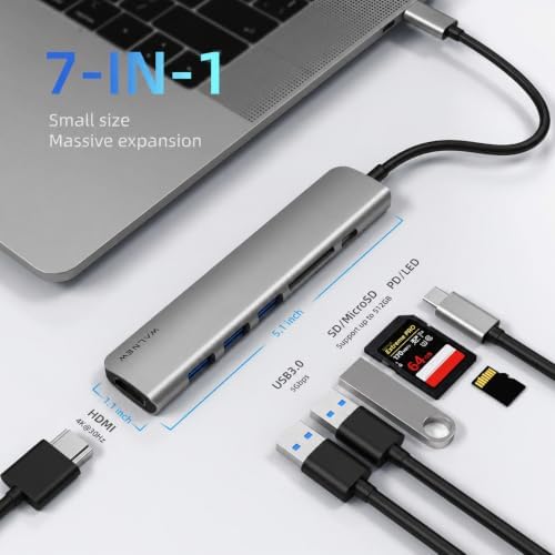 WALNEW USB C Hub with 4k HDMI,100W Power Delivery,SD/TF Reader,USB 3.0 Data Ports,7-in-1 USBC Dongle Multiport Adapter,Thunderbolt 4 Dock for Macbook Pro/Air,Mac,iPad 10,Surface,Dell XPS Laptop,Tab S7 - Image 2