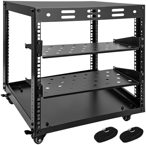 Upgraded 10U Server Rack with 4 Swivel Casters & 2 Shelves by Eastrexon