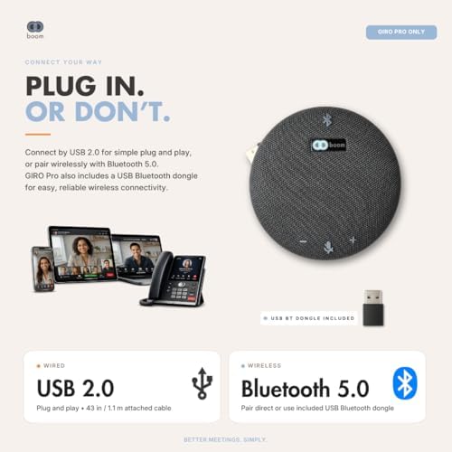 Boom Giro Pro Conference Speakerphone with Wireless Charging & Included USB Bluetooth Dongle, 360° Omnidirectional Mic, Full Duplex HD Audio, Acoustic Echo Cancellation, USB & Bluetooth, Portable - Image 3