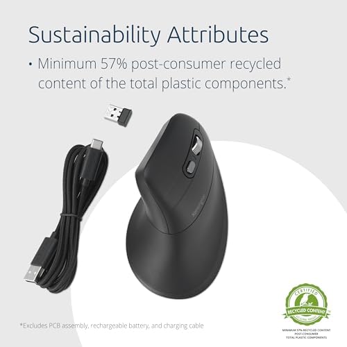 Kensington MY630 EQ Wireless Rechargeable Mouse, Ergonomic Vertical Design, Bluetooth LE, 2.4GHz, Black (K72484NA) - Image 7