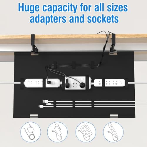 No Drill Under Desk Cable Management Tray, 48" Cord Management Tray with Cable Loop, Upgraded Oxford Fabric Wire Management for Standing Desk - No Damage to Table - Image 2