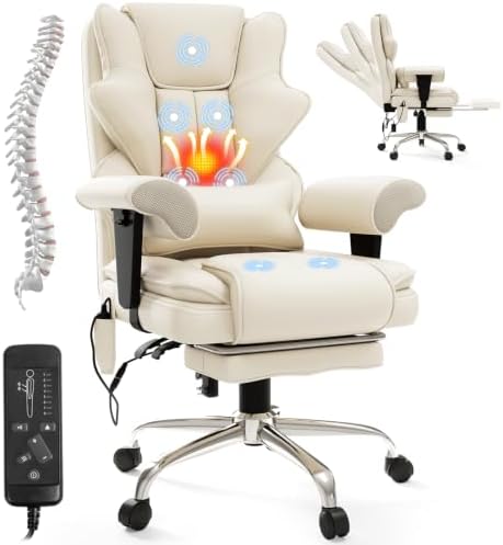 Executive 7-Point Massage Heated Office Chair with Footrest, Beige by Unknown