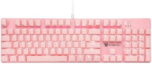 Merdia Full Size Wired Mechanical Gaming Pink Keyboard | Red Switch 104 Keys US Layout Full Size Pink PC Gaming Keyboards | Hot Swappable LED Backlit Light Up Wired Mechanical Computer Keyboards by Merdia