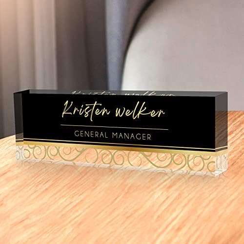 Custom Name Plate for Desk, Desk Name Plate Personalized, Office Decor for Women Men, Acrylic Desktop Accessories, Office Gifts for Coworkers Boss Teacher, Employee Appreciation Gifts (Black/Gold) by SalaGraphics