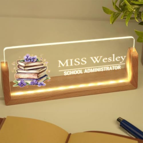 Custom Name Plate for Desk with Light Up Acrylic & Wooden Base - Personalized Office Sign for Teacher, Boss, Coworker - Employee Appreciation Gift for Educators Professionals - Image 3