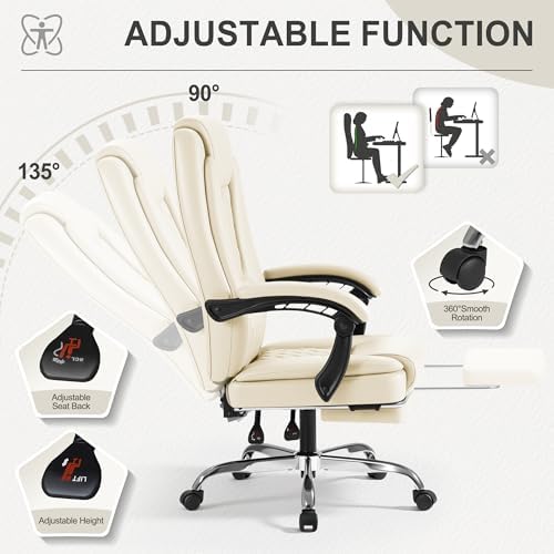 Homall Executive Home Office Chair with Lumbar Support,400lbs Adjustable Ergonomic High Back Office Chair Reclining Managerial Chair for Home Office (Beige) - Image 7