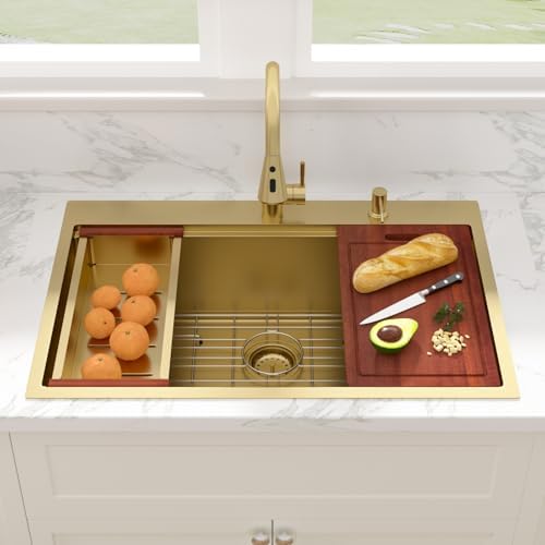 Sarlai 33 Gold Drop In Kitchen Sink Workstation Topmount 33x22 Inch Sinks - Image 3