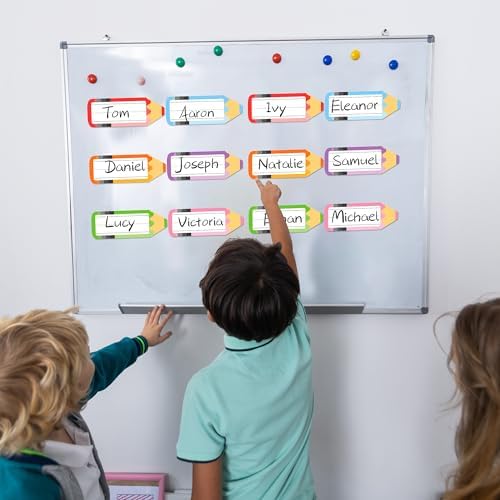 Classroom Magnetic Name Tags - 36Pcs Dry Erase Magnetic Labels for White Board Desks Lockers Reusable Rainbow Pencils Name Plate - Image 5