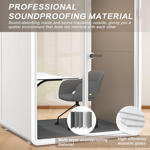 Office Sound Booth with Audio Privacy - Portable Soundproof Pod with Wheels,Soundproof Pod with Light,Ventilation,Socket for Working,Reading,Communicating - Image 4