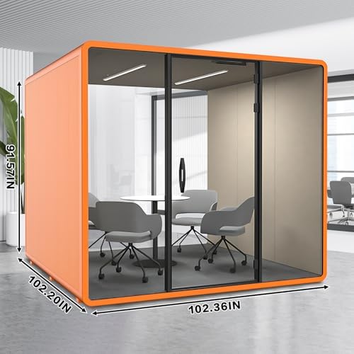 Office Sound Booth with Audio Privacy - Soundproof Booth Includes Unique Beige Interior,Soundproof Room Include Socket,Light,Door Handle& Orange Frame for Conference Room,Bedroom (Beige) - Image 2