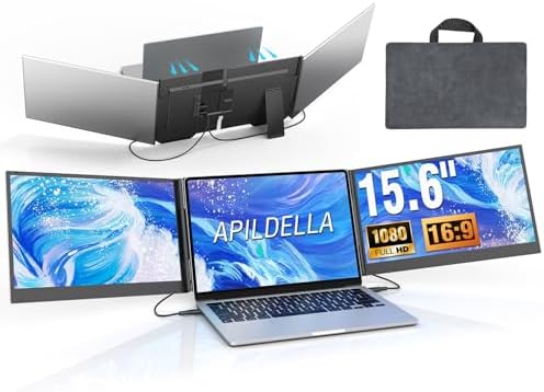 APILDELLA 15.6’’ Triple Laptop Screen Extender, 1080P FHD Portable Dual Monitor for Laptop USB C HDMI, Plug-Play Monitor Extender for Triple Display for Mac/Windows, Fit 13”-17.3” Laptops by APILDELLA
