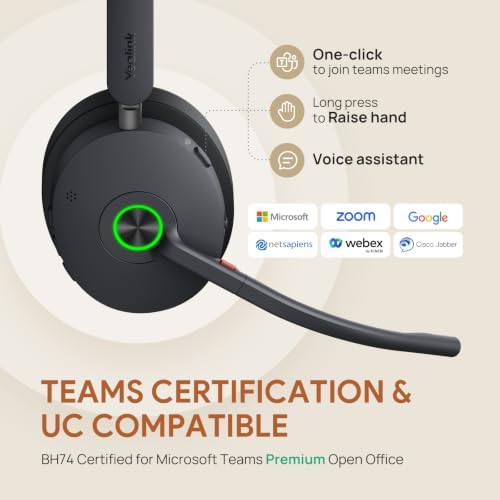 Yealink BH74 ANC Wireless Headset with Mic for Work, Bluetooth Headset Noise Cancelling with 6 AI Microphone,32H Battery Life & Mute Button,Microsoft Teams Premium Open Office Certified for PC - Image 5