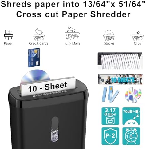 Paper Shredder for Home，10-Sheet Strip Cut,12 L Basket,P-2 Security Level,Shred CD & Credit Card Shredders for Home Use - Image 2
