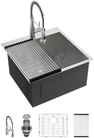 Lordear Drop In Laundry Sink with Faucet 22"x22"x12" Topmount Utility Sink 16 Gauge Stainless Steel Single Bowl for Laundry Room by LORDEAR
