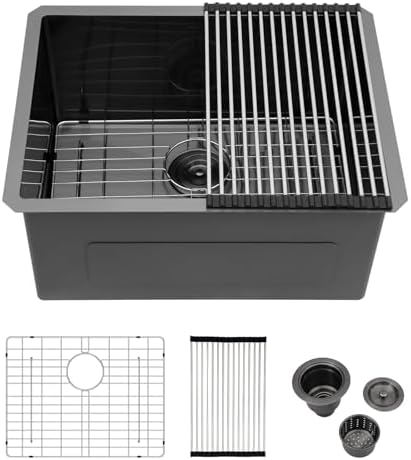 24 Inch Black Undermount Stainless Steel Laundry Sink by Couoko