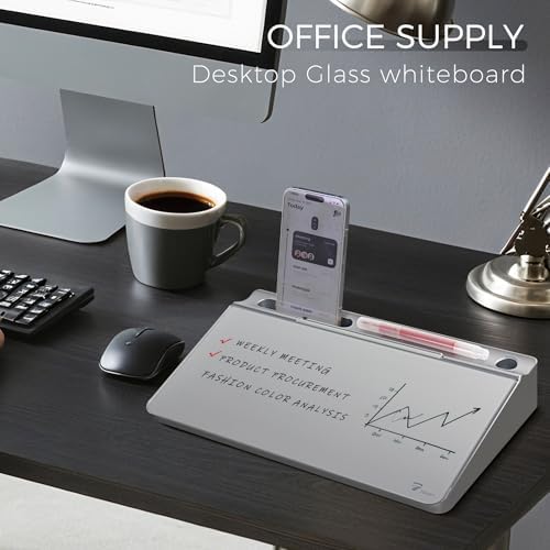 TOWON Glass Desktop Whiteboard with Storage 12x7 in, Metallic Silver - Image 2