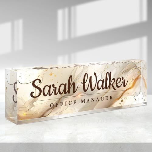 Custom Acrylic Office Name Plate - Personalized Desk Accessory - Gold/White by Purdicra