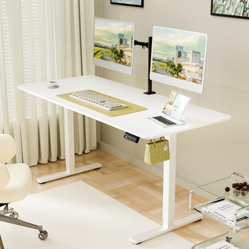 ERGOMAKER 63"x28" Standing Desk, Height Adjustable Sit-Stand Office, White - Image 2