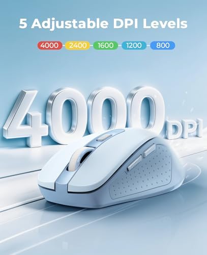Redragon Wireless Mouse for Laptop, Bluetooth Mouse (BT5.0/3.0&2.4G) with 5 Level 4000DPI, Silent Cordless Computer Mice 6 Buttons,18 Months Battery,Compatible with PC, Laptop, Desktop-Blue - Image 4
