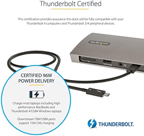 StarTech Thunderbolt 4 Dock, MacBook Pro/Air M1-M5, Dual 4K 60Hz, 8K, 96W, Black & Gray - Image 4