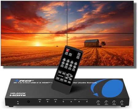 OREI 4K Video Wall Controller for Multi-Screen Display with HDMI and USB-C Inputs, 4K@60Hz Input and 1080p Output, 180° Rotation, RS-232 Control and Optical Audio Output by OREI