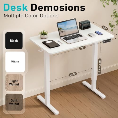 35" Electric Standing Desk, Small Sit Stand up Desk, White - Image 3
