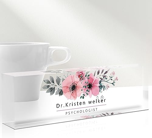 Desk Name Plate Personalized, Custom Name Plates for Desks, Personalized Acrylic Name Plate for Desk, Office Gifts for Coworkers, Boss, Teacher/Employee Appreciation Gifts (Wild Flowers) by Gowelly