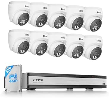 ZOSI C220 16CH 4K NVR with 10 x 4MP Audio PoE Dome Camera System, 4TB HDD by ZOSI