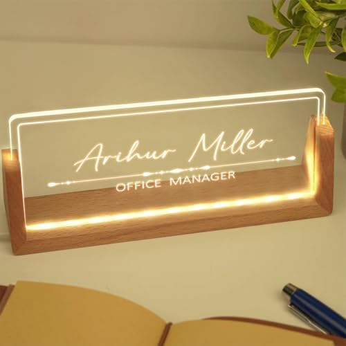 Custom Name Plate for Desk with Light Up Acrylic & Wooden Base - Personalized Office Sign for Teacher, Boss, Coworker - Employee Appreciation Gift for Educators Professionals - Image 4