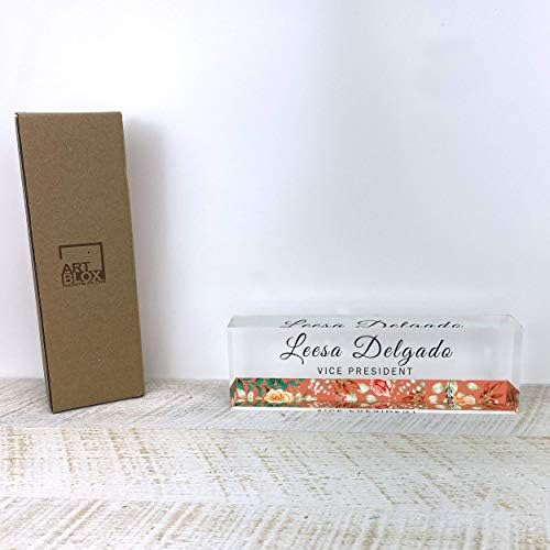 Artblox Office Desk Name Plate Personalized | Custom Name Plates for Desks | Flower Stripe Design On Clear Acrylic Glass | Office Desk Decor - (8" x 2.5") - Image 4