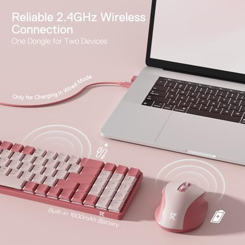 Redragon BS135 Wireless Keyboard and Mouse Combo, 75% 78 Keys 2.4Ghz Wireless Low-Profile Mechanical Keyboard w/Rechargeable Battery, Single Blue Blacklight, 2400 DPI Ergonomic Mouse - Image 3