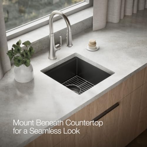 KOHLER Billings 18" Undermount Bar Sink, Single Bowl, Neoroc Composite, Matte Finish, Compact Prep Sink for Wet Bar or Kitchen Island, Matte Graphite, K-33711-CM7 - Image 6