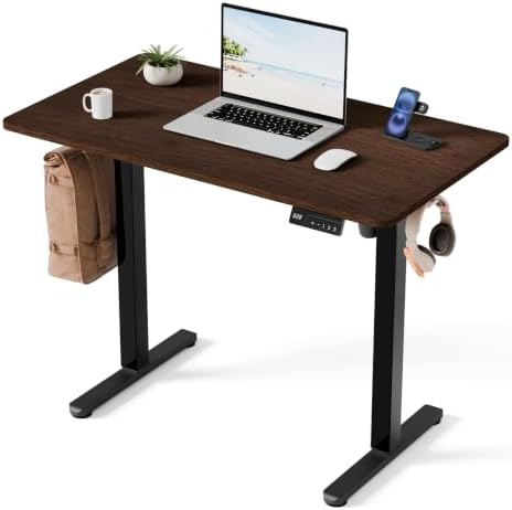 Electric Standing Desk, 40" x 24" Small Sit Stand Desk, Dark Walnut by YOLEZO