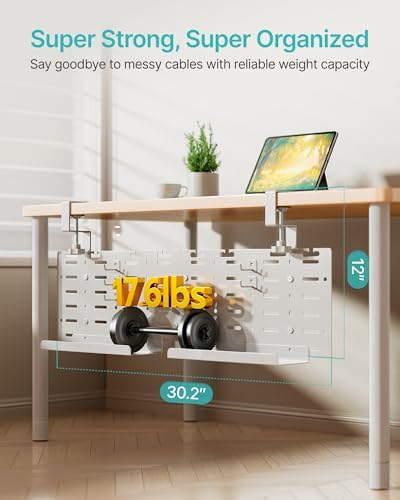 PEGZONE Under Desk Cable Management Tray, 30.2" No-Drill C-Clamp Pegboard - Image 3