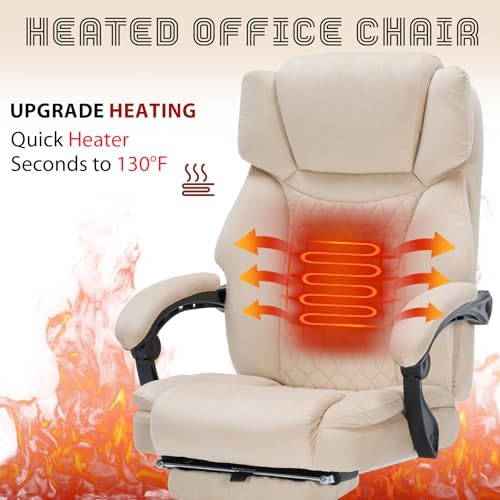 Massage Office Chair with Foot Rest 6 Points Vibration and Heat Home Office Desk Chairs for Heavy People 400lbs Reclining Managerial Chairs Ergonomic Executive Chair (Beige) - Image 5