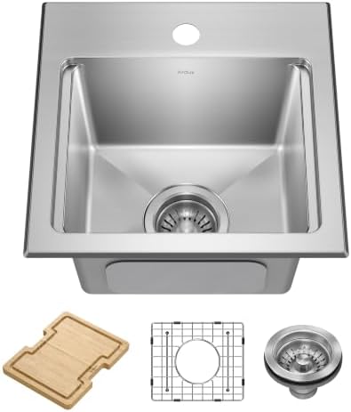 KRAUS Fairlane 15 in Drop In/Top Mount Workstation Single Bowl 18-Gauge Stainless Steel Bar Kitchen Sink with Accessories, KWT631-15 by Unknown