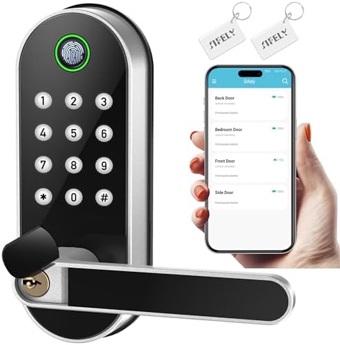 Fingerprint Smart Door Lock with Handle & Keypad – No More Lost Keys, Keyless Entry & Remote Access for Home, Kids, Airbnb & Rental Property, DIY Install, Alexa & Google Compatible by SifelySmartLocks
