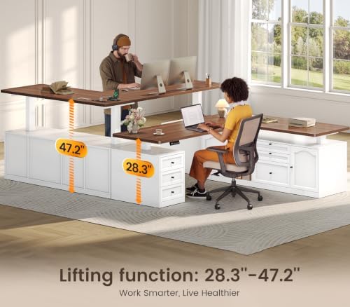 SEDETA Farmhouse L Shaped Executive Electric Standing Desk with 6 Drawers - Image 3