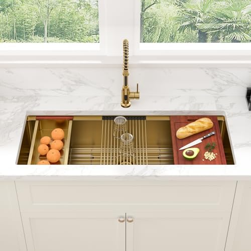 Sarlai 45 Gold Undermount Kitchen Sink 45x19 Inch Workstation Large Sinks - Image 2