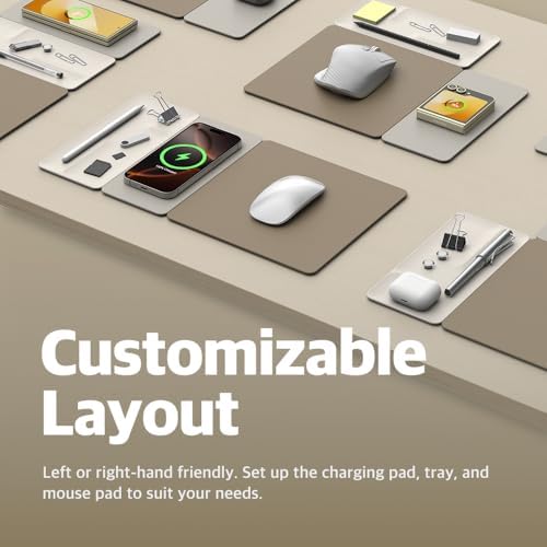 POUT H3 SplitMax 3-in-1 Wireless Charging Mouse Pad – Fast Qi Charger, Mousepad Mat, and Magnetic Tray Organizer – Compatible with Smartphones and Earbuds (Palette Cream) - Image 4