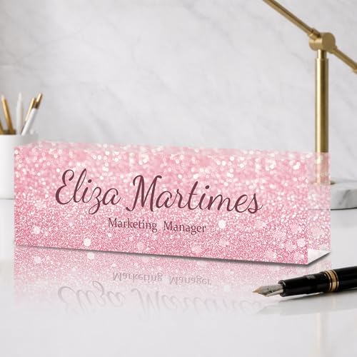Personalized Name Plate for Desk Custom Desk Name Plate Acrylic Office Desk Accessories Decor for Women Teacher Nurse Boss Employee Appreciation Gifts for Mother Pink Name Plates by Feraurae